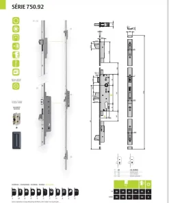 Serrure MARC 750 axe 35.92 3 points pêne basculant